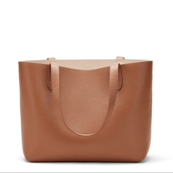 Cuyana Handbags - Cuyana Small Structured Leather Tote in Caramel/Blush - Pebbled Leather